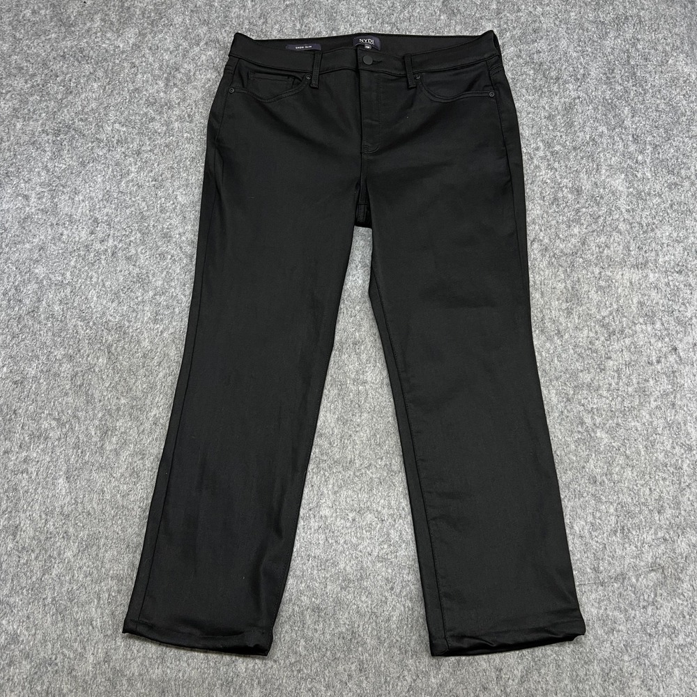 NYDJ Jeans Womens 12P Black Rinse Sheri Slim Midrise Straight Stretch Denim READ